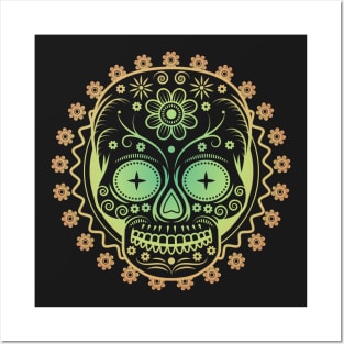 Geometric Sugar Skull Tattoo Graphic Posters and Art